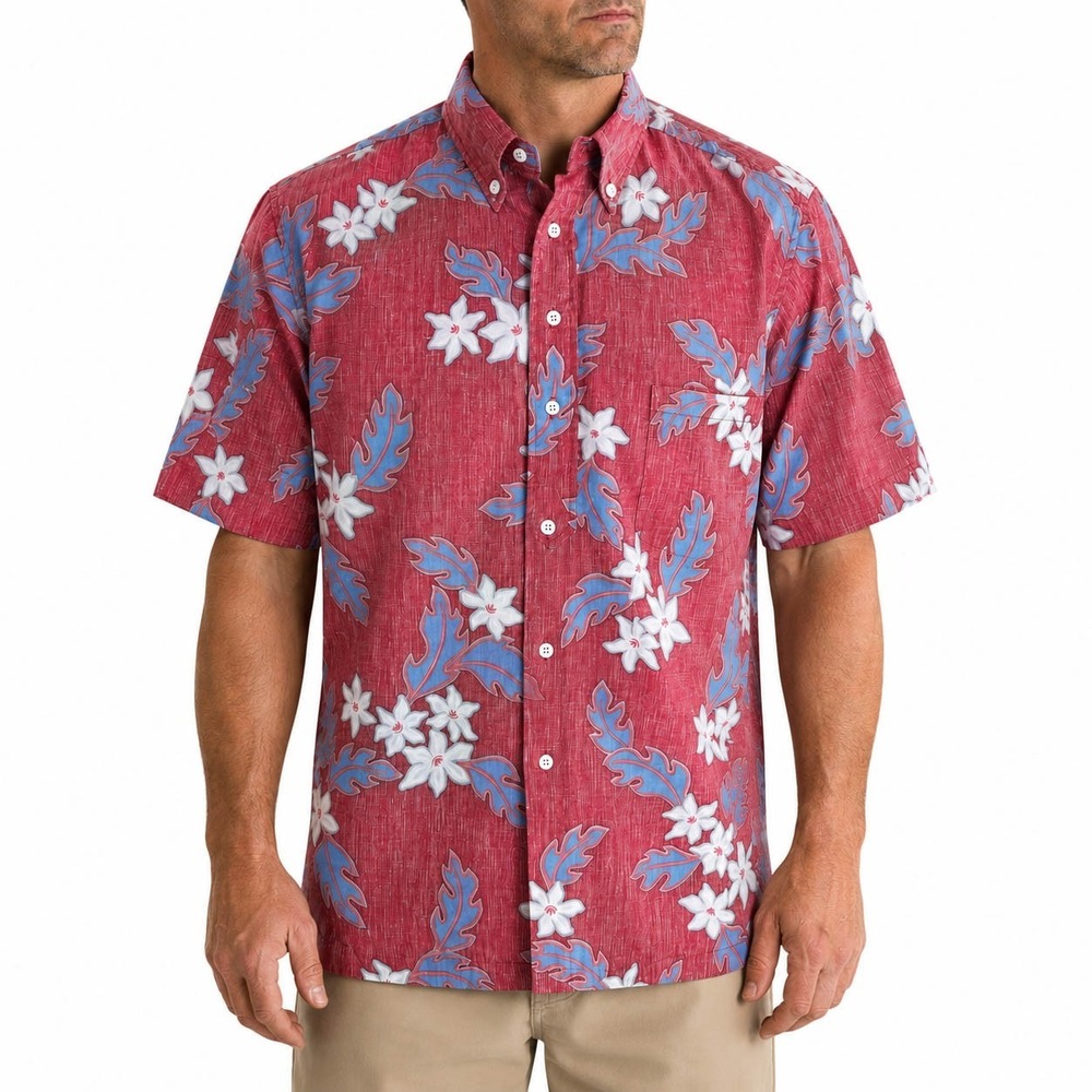 Hilo Hattie Hawaiian Shirt‎ Polo Medium Floral Leaves Flowers Reverse Print